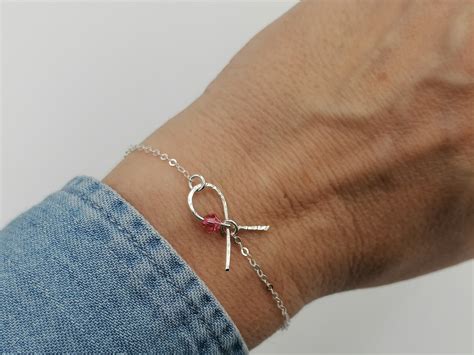 Breast Cancer Support Bracelet Sterling Silver With Hammered Ribbon And