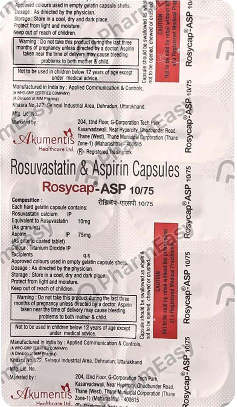 Rosycap Asp Mg Mg Strip Of Capsules Uses Side Effects Price