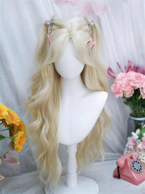 24 00 Light Blonde Curtain Bangs Long Wavy Synthetic Wig In 2024