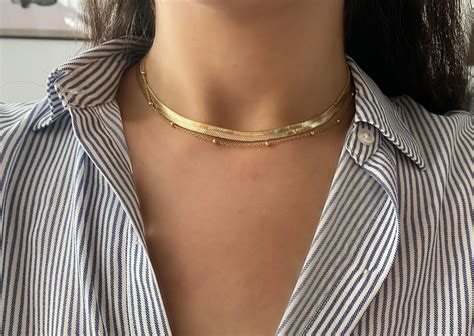 Snake Chain Choker K Gold Filled Herringbone Necklace Gold Etsy