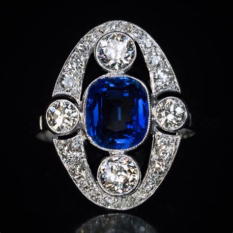 Art Deco Sapphire Diamond Platinum Vintage Ring Ref: 181926 - Antique
