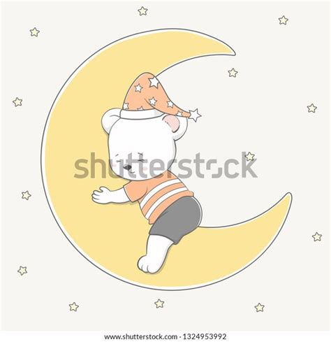 Cute Baby Bear Sleep On Moon Stock Vector Royalty Free