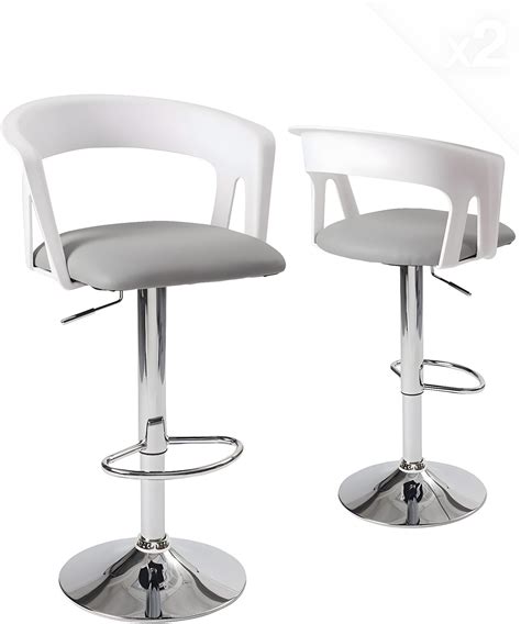 Lot De 2 Tabourets De Bar Design Avec Accoudoirs AYO Blanc Gris