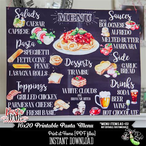 Pasta Bar-16x20 Menu-pasta Bar Menu-as Shown No Changes-not - Etsy