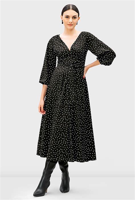 Shop Tie Waist Polka Dot Print Crepe Empire Dress Eshakti