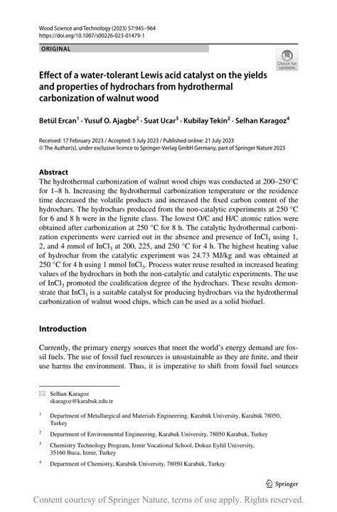 Effect Of A Water Tolerant Lewis Acid Catalyst On The Yields And