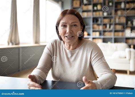 Head Shot Mature Woman Looking At Camera And Talking Stock Image Image Of Person Chat 181470065