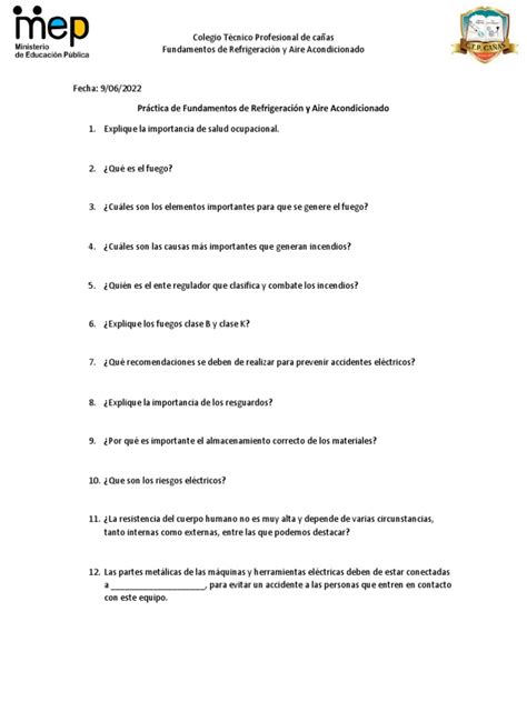 Práctica De Exámen Fundamentos De Refrigeración Y Aire Acondicionado Pdf