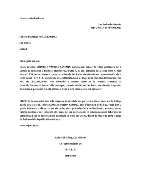 Una Carta De Desahucio Descargar Gratis Pdf República Dominicana