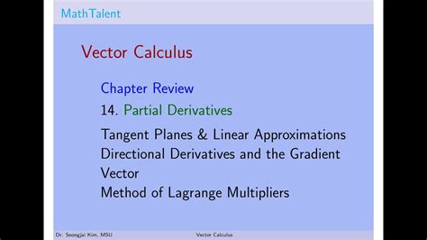 Mathtalent Vector Calculus Chapter Review Partial Derivatives