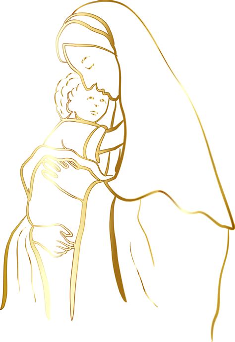 Gold Virgin Mary And Baby Jesus No Background By Gdj Gold Drawing