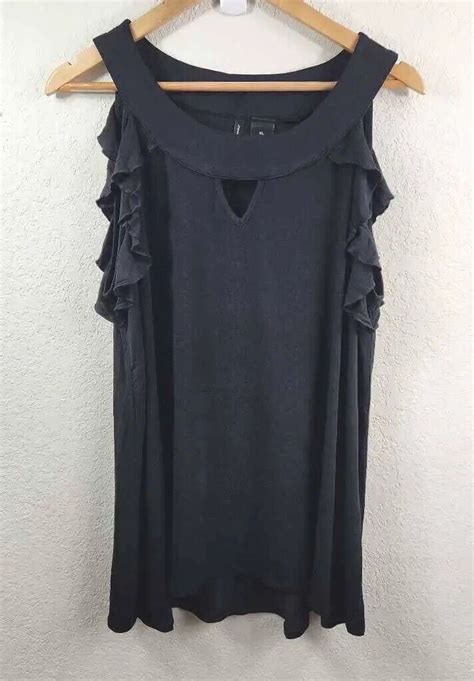 New Directions Women S Top Black Sleeveless Ruffles Mini Scoop Neck Xl