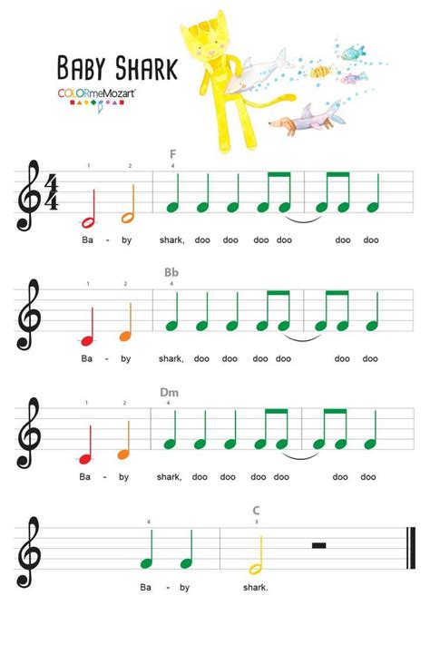 Baby Shark Piano Notes Color Me Mozart Música Pré Escolar Educação