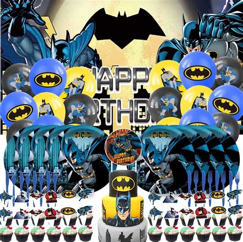 Batman Party Supplies Plates Decorations Birthday Cake Topper Banner Decor Backdrop Balloons ...