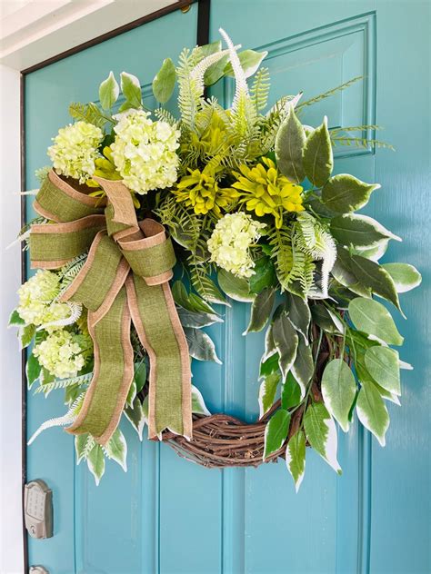 Spring Summer Hydrangea Wreath Year Round Greenery Wreath For Etsy