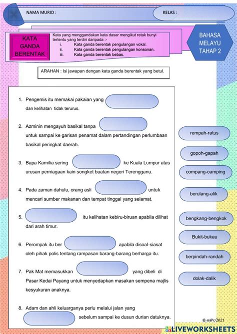 Kata Ganda Berentak Worksheet For Tahun 5 6