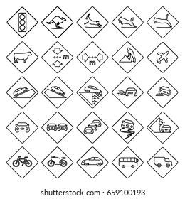 Set Square Road Signs Outline Style Stock Vector (Royalty Free ...