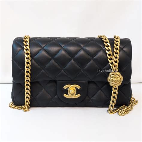 Chanel 23S Sweet Camellia Mini Rectangle Black Lambskin Brushed Gold