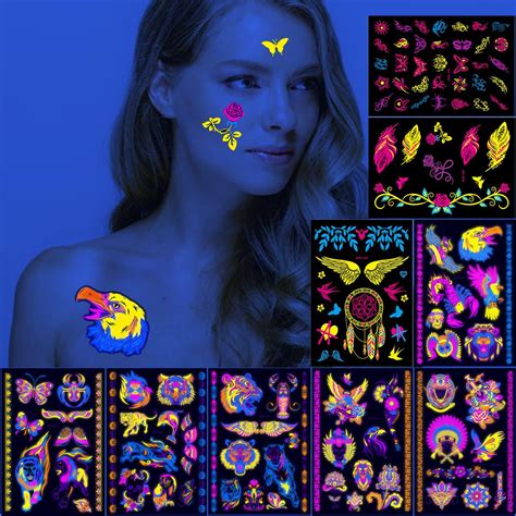 Amazon Large Sheets Neon Temporary Tattoos Styles Shimmer