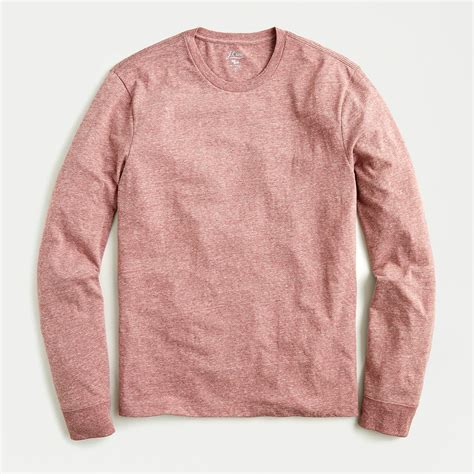 J Crew Essential Long Sleeve T Shirt In Heathered Cotton In Pink For