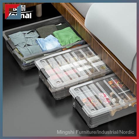 Younai Flat Transparent Bed Bottom Storage Box With Wheels Plastic