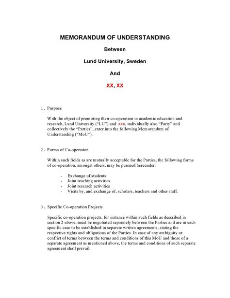 Free Memorandum Of Understanding Templates Word