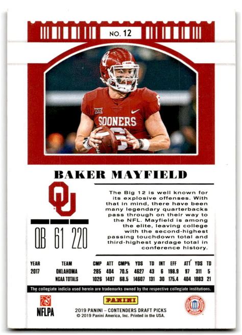 Panini Panini Contenders Draft Picks Baker Mayfield Oklahoma