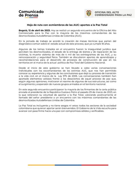 Alto Comisionado Paz on Twitter Atención Comunicado Hoja de ruta