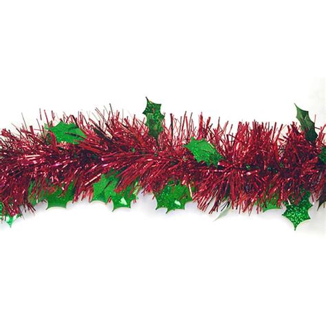 Northlight Indooroutdoor 12 Ft L Red Tinsel Garland With Holly Leaves