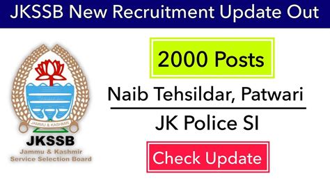 JKSSB New Vacancies Update JKSSB Naib Tehsildar Patwari JKPSI