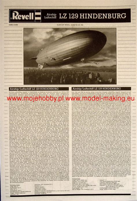 German Zeppelin Lz Hindenburg Model Do Sklejania Revell