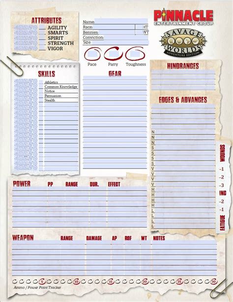 Savage Worlds Character Sheets PDF (SWADE) | Pinnacle Entertainment Group