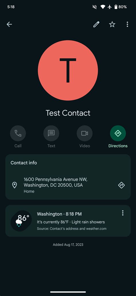 Google Contacts now shows local time and weather