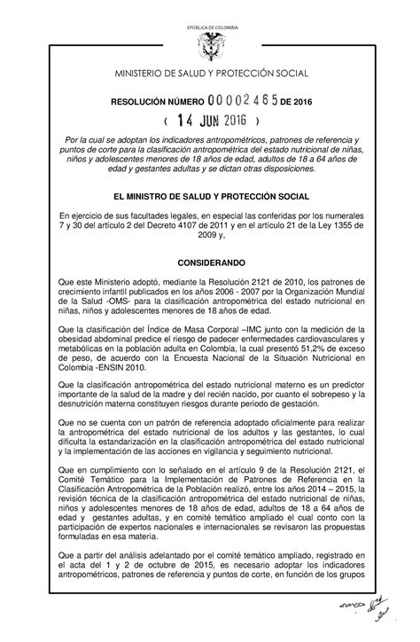 Resolucion De Epblica De Colombia Ministerio De Salud Y