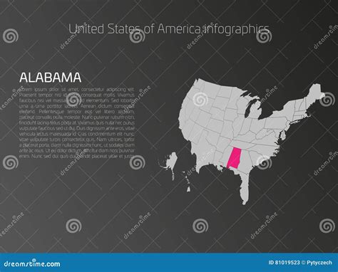 USA Map Infographics Template With Highlighted Alabama Stock Vector