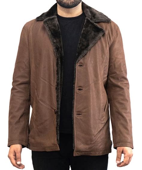 Classic Brown Mens Shearling winter Leather Coat - usaleatherfirm