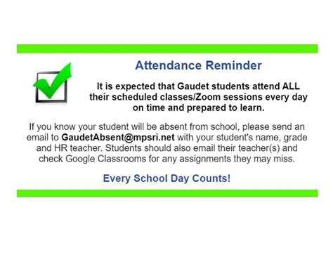 Attendance Reminder Joseph H Gaudet Middle School