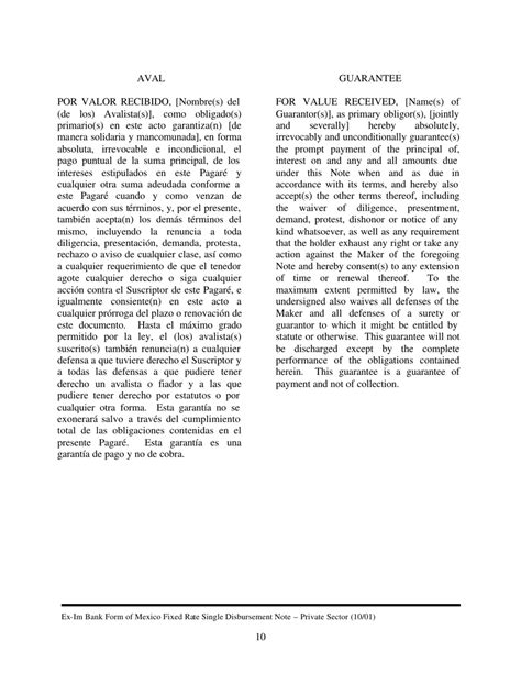 Form Of Fixed Rate Single Disbursement Note Mexico English Spanish