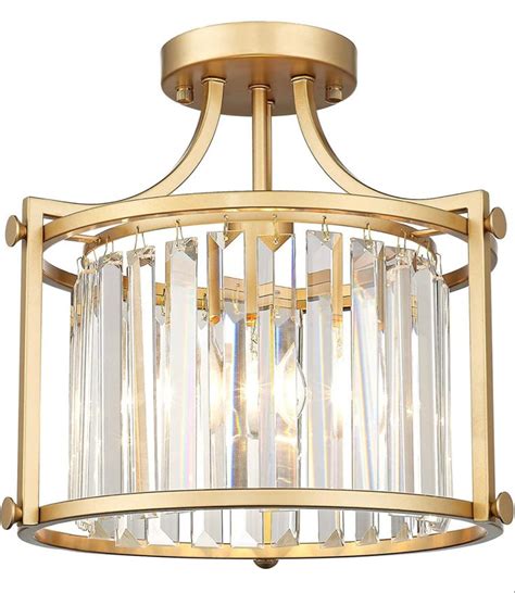 Cargifak Crystal Semi Flush Mount Chandelier Gold Ceiling Light