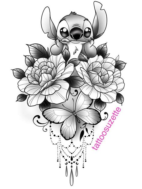 Stitch Floral Tattoo Design Cute Tattoos Disney Stitch Tattoo