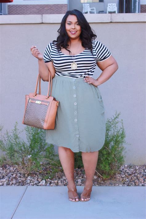 Stripes And Buttons Curvy Outfits Plus Size Fashion For Women Plus