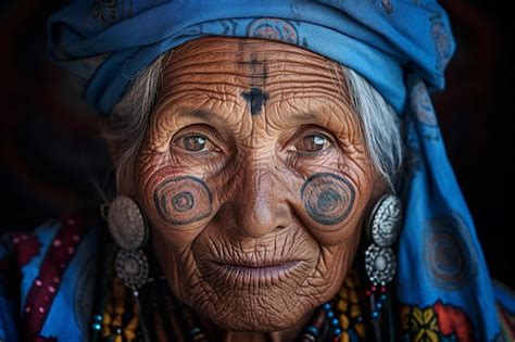 Premium Photo Picture Of Beautiful Old Woman With Tattoo On Her Face