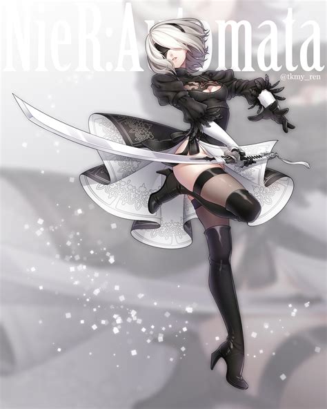 Wallpaper Cleavage Black Dress Nier Heels Nier Automata Sword