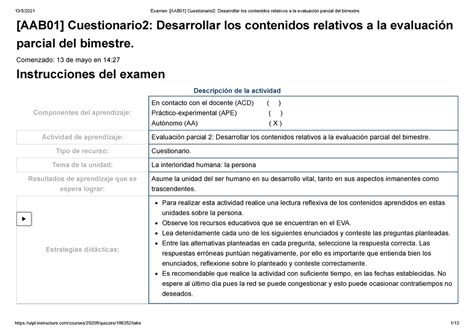 Examen Aaab Cuestionario Desarrollar Los Contenidos Relativos