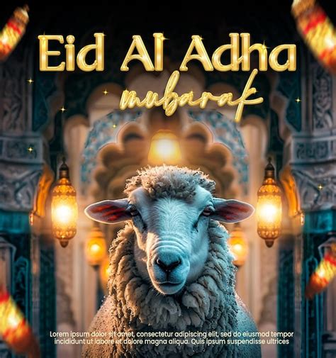 PSD joyeux Eid ul Adha Eid al Adha carte de vœux lumineuse avec une