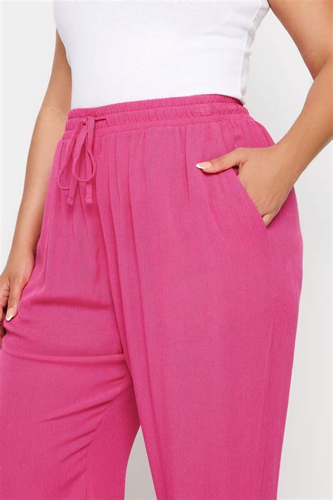 Yours Plus Size Pink Crinkle Ruched Cropped Trousers Yours Clothing