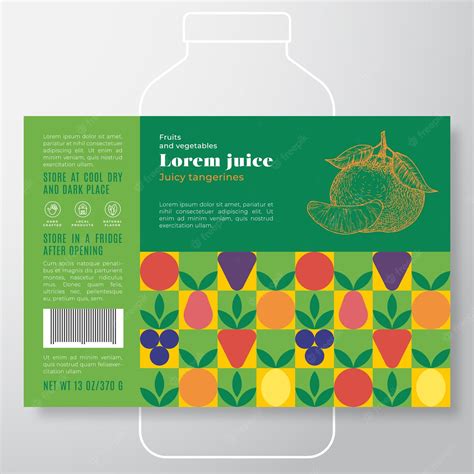 Premium Vector Fruit And Vegetables Pattern Juice Label Template