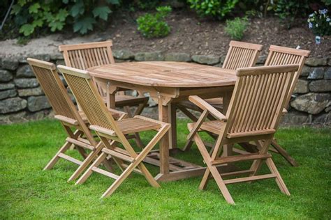 1.6m Solid Teak Oval Table & Folding Patio Furniture Set | Teak garden ...