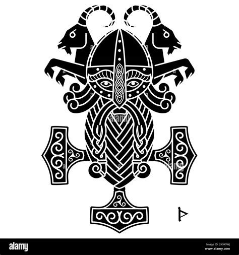 The Ancient Scandinavian God Thor And The Hammer Mjolnir Stock Vector