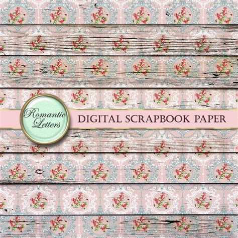 Shabby Chic Digital Scrapbook Paper Pack Pink Floral Digital Etsy Uk